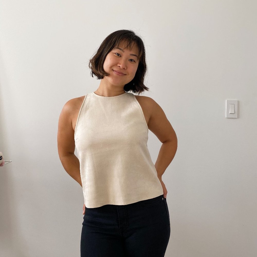 Zara Faux Suede Cream Sleeveless Top